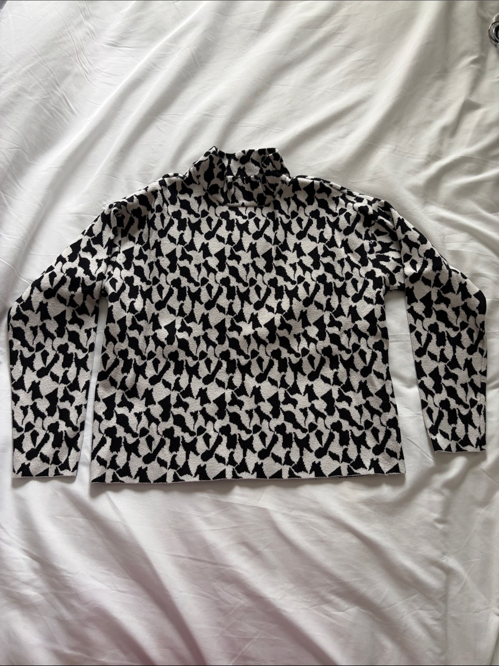 Black and White Patterned Turtleneck Sweater